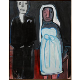 1980s Abstract Expressionist Figurative Couple Painting by Julius Wasserstein For Sale