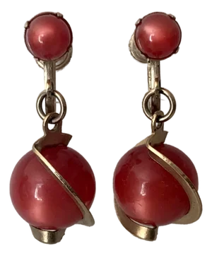 1960s Red Saturn Orb Dangle Earrings, A Pair