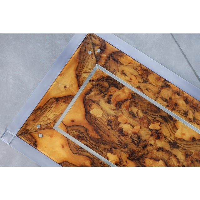 Monumental Oyster Burl Wood and Aluminum Coffee Table, 1970s For Sale - Image 11 of 14