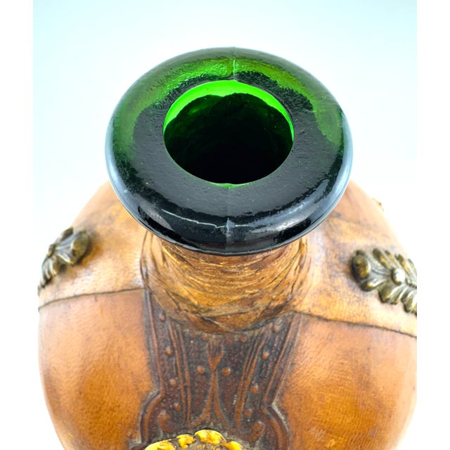 1960s 1960s Italian Leather Wrapped Decanter With Lion Head Brass Medallion For Sale - Image 5 of 13