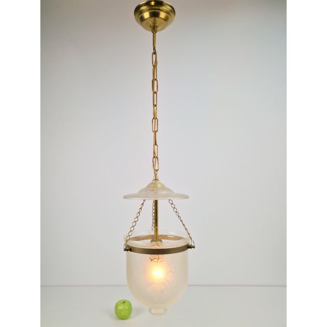 1950s Vintage Brass and Mounted Glass Hundi Lantern Bell Lamp, 1950s For Sale - Image 5 of 13