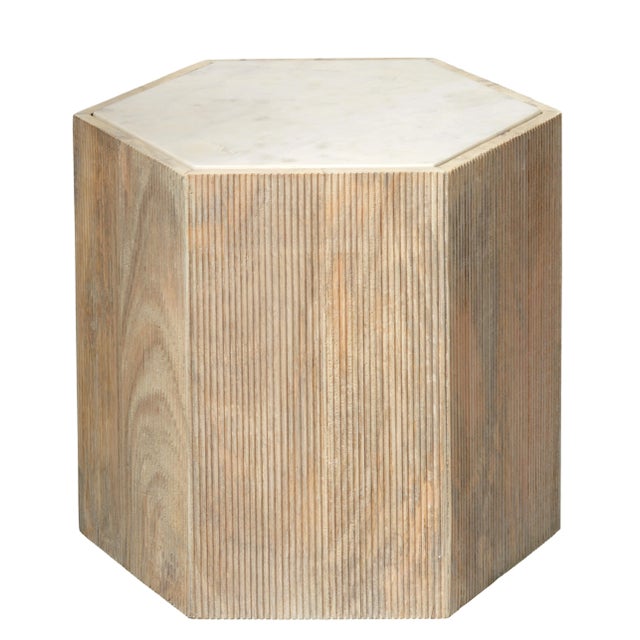 2020s Jamie Young Argan Hexagon Table, Washed Wood & Marble Top - Large For Sale - Image 5 of 5