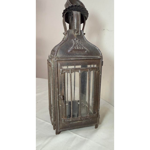 French 19th Century Rare Antique Early 19th Century French #1 Steel Glass Candle Holder Lantern For Sale - Image 3 of 16