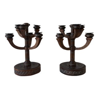 Antique Eastlake Carved Wood Candelabras – Pair For Sale