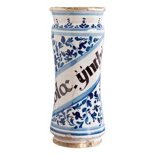 18th Century Spanish Blue & White Albarello Jar For Sale