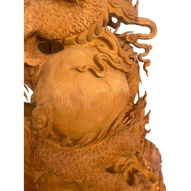Late 20th Century Large 20th Century Vietnamese Nhất Long Vờn Ngọc Dragon Pearl Wood Sculpture For Sale - Image 5 of 12
