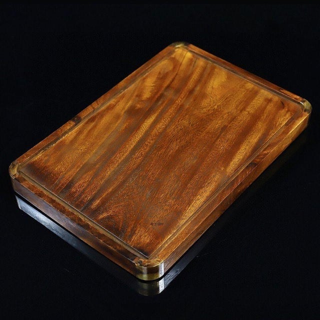 Vintage Rosewood Tray With Mother-of-Pearl Dragon - Brass Mounted Tea Tray For Sale In Los Angeles - Image 6 of 9