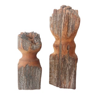 Turned Rustic Primitive Driftwood Candle Holders- Set of 2 For Sale