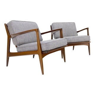 Pair Kofod Larsen Selig Danish Mid-Century Modern Lounge Chairs New Upholstery For Sale