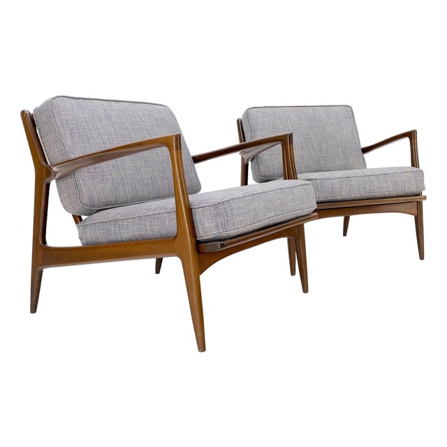 Pair Kofod Larsen Selig Danish Mid-Century Modern Lounge Chairs New Upholstery For Sale
