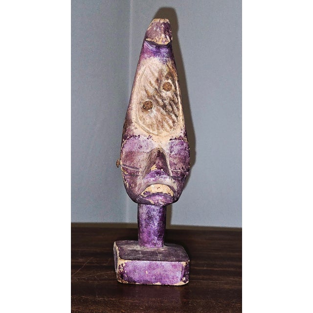 Tribal Mid 20th Century Papua New Guinea Yina Spirit Figure in Purple Pigment For Sale - Image 3 of 12
