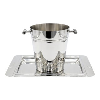1980s Couzon French 18/10 Stainless Bar Tray & Ice Bucket Set – Jean Couzon Orfevre, France For Sale