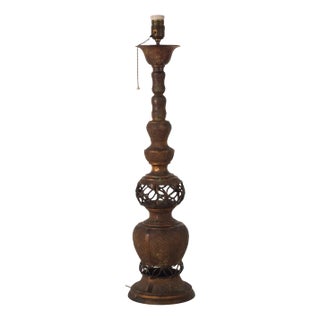 Oriental Style Patinated Brass Lamp Stand For Sale