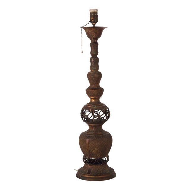 Oriental Style Patinated Brass Lamp Stand For Sale