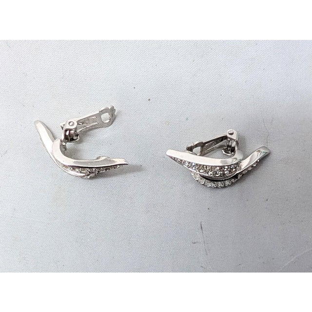 Silver Vintage 1950s Signed Boucher Rhodium Plated Baguette & Round Clear Rhinestone Clip Earrings-2 Pieces For Sale - Image 8 of 10