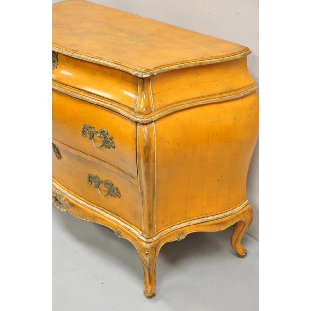 Antique Italian Rococo Louis XV Orange Painted Bombe Commode Chest of Drawers For Sale - Image 12 of 16