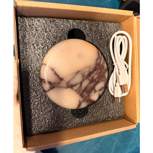 Stone New Pair of Calacatta Marble Cordless Lamps – Rechargeable – $110 For Sale - Image 7 of 8