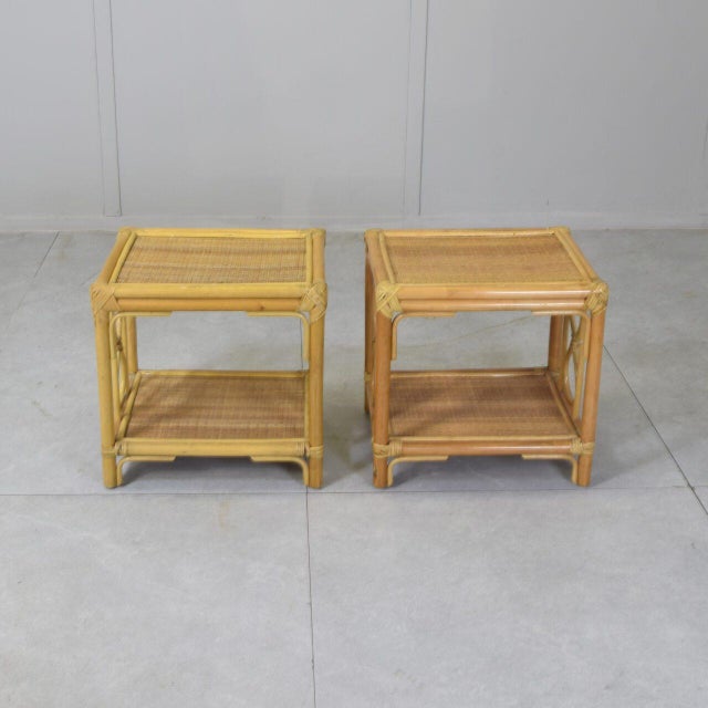 Nightstands and Stool in Bamboo and Vimini, 1960s, Set of 3 For Sale - Image 4 of 9