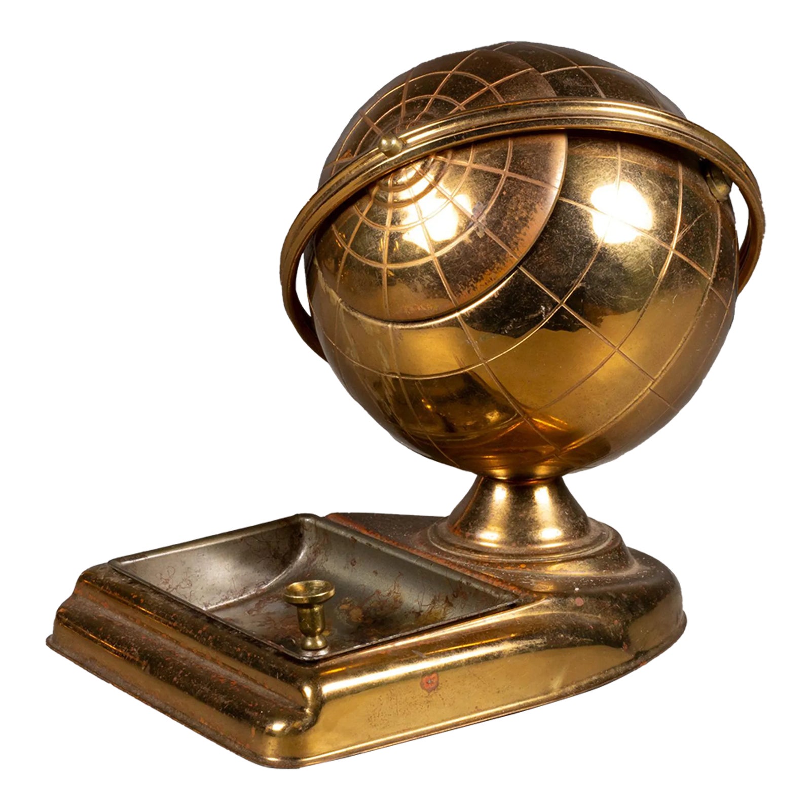 Mid-Century Brass Globe Cigarette Holder and Ashtray/Coin Dish C.1960