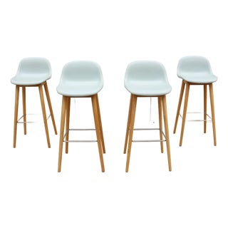 Danish Modern Iskos-Berlin for Muuto Leather Fiber Bar Stools Oak Base, Set of 4 For Sale