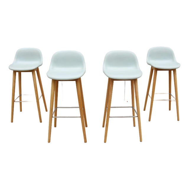 Danish Modern Iskos-Berlin for Muuto Leather Fiber Bar Stools Oak Base, Set of 4 For Sale