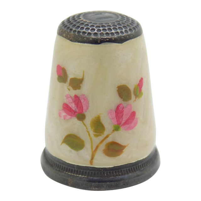 Vintage Italian Handmade Genuine Silver Hand Enameled Thimble Made in Florence Tuscany For Sale