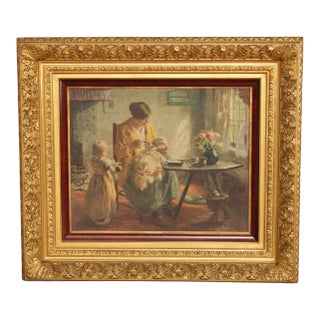Vintage 'Mother and Children' Large Print After Evert Pieters, Custom Framed For Sale