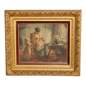 Vintage 'Mother and Children' Large Print After Evert Pieters, Custom Framed