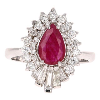 2.22 Carat Ruby Diamond White Gold Ballerina Style Cocktail Ring, Size 7 For Sale
