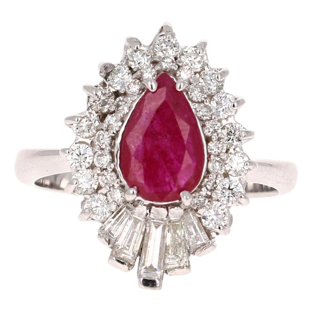 2.22 Carat Ruby Diamond White Gold Ballerina Style Cocktail Ring, Size 7 For Sale