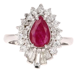 2.22 Carat Ruby Diamond White Gold Ballerina Style Cocktail Ring, Size 7