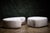 Custom contemporary ottoman set of 2 with organic bean-like forms and white upholstery with black abstract markings. -...