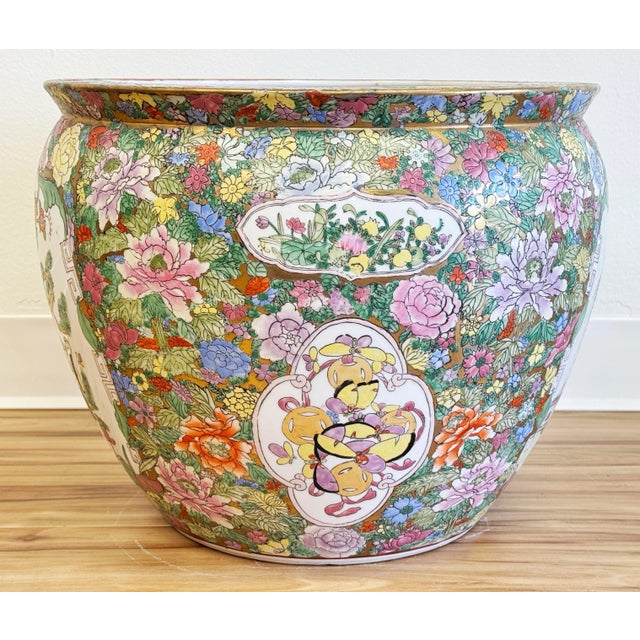 Rose Vintage Mandarin Chinese Rose Porcelain Fish Bowl Planter For Sale - Image 8 of 10