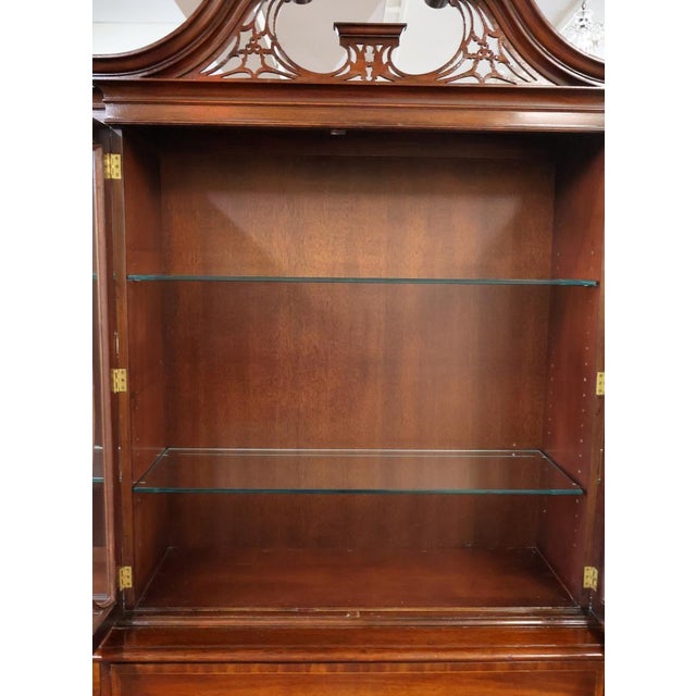 Brown Mid 20th Century Grosfeld House Flame Mahogany Inlaid China Cabinet Bookcase Breakfront For Sale - Image 8 of 18