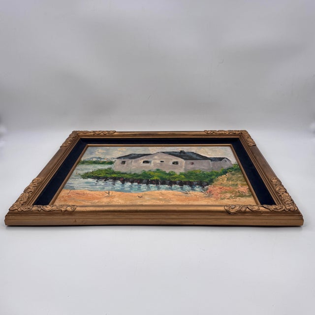 Vintage Original Coastal Waterfront Landscape Oil Painting For Sale In Tampa - Image 6 of 12