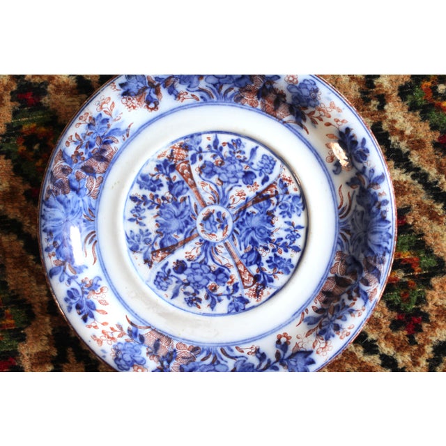 Ceramic Wedgwood Blue Ningpo Plate Luncheon Plate - Flow Blue For Sale - Image 7 of 9