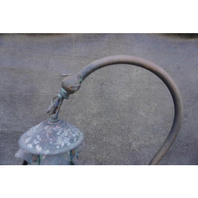 Metal 1920s Rustic Wrought Iron Hanging Lantern Floor Lamp For Sale - Image 7 of 8