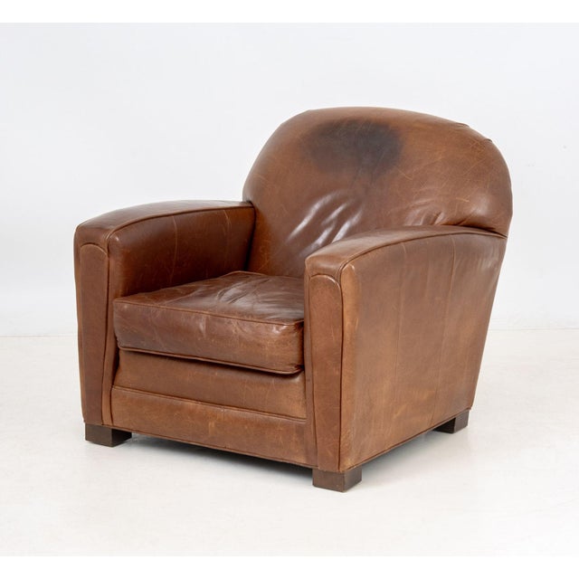 Animal Skin Art Deco Brown Leather Club Chair and Ottoman For Sale - Image 7 of 10