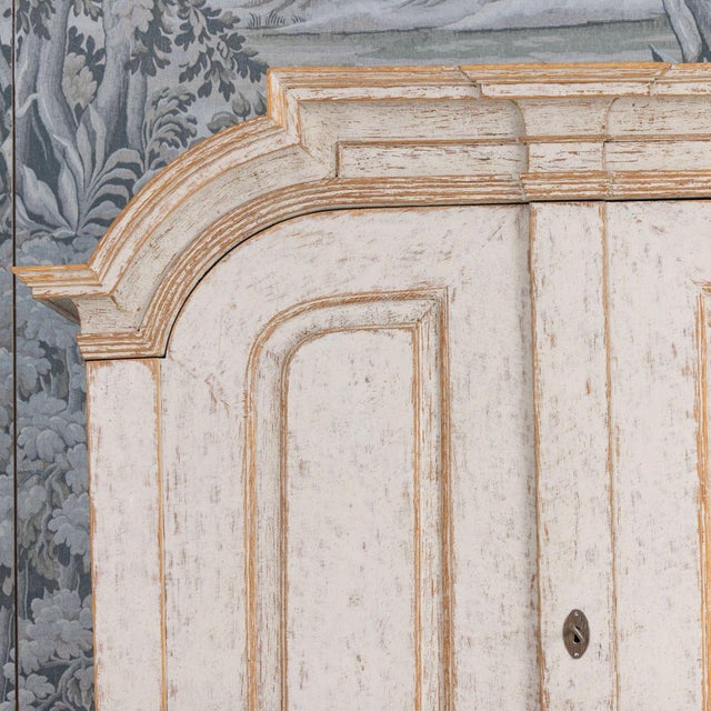 Wood Swedish Two-Part Painted Linen Press Cabinet, 18th C. Rococo Period For Sale - Image 7 of 15
