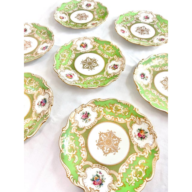 English Vintage Apple Green English Coalport Dinner Plates - Set of 7 For Sale - Image 3 of 11