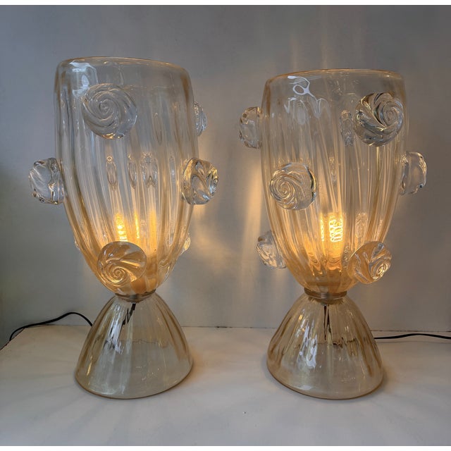 Mid-Century Modern Contemporary Pair of Murano Glass Vase Macaroons Lamps, Italy For Sale - Image 3 of 12