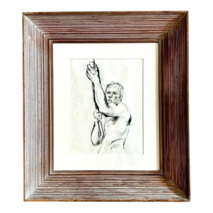 Vintage Figurative Sketch in Wooden Frame