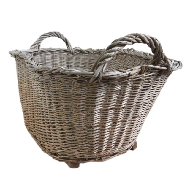 Rustic Primitive Farmhouse French Wicker Market Basket With Number Plate For Sale In Los Angeles - Image 6 of 9