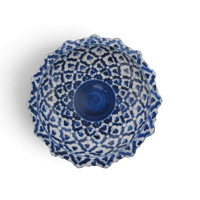 Asian Asian Blue & White Porcelain Pair of Tazza Candy Dish or Candle Holder Set For Sale - Image 3 of 8