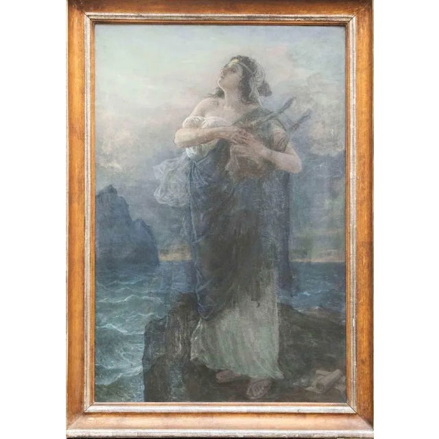 Symbolist Painter, Lady with Harp, 19th Century, Oil on Canvas, Framed For Sale - Image 4 of 4