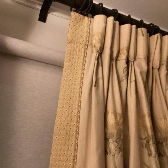 Beige Vintage Fabric Drapes With Flower Print- Set of 2 For Sale - Image 8 of 9