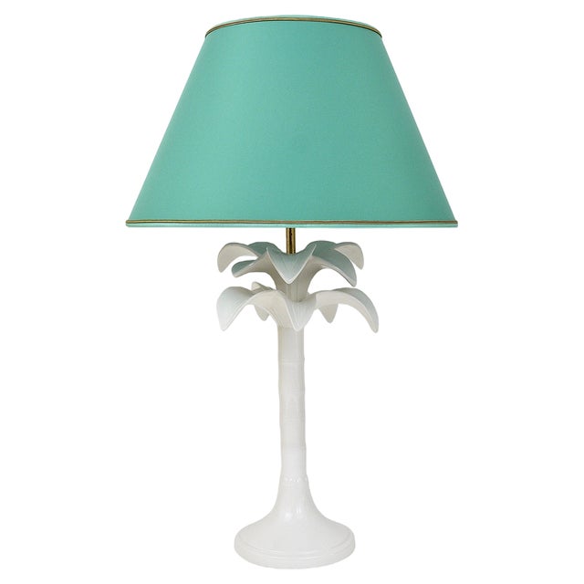 White Palm Tree Faux Bamboo Table Lamp from Tommaso Barbi, Italy, 1970s For Sale