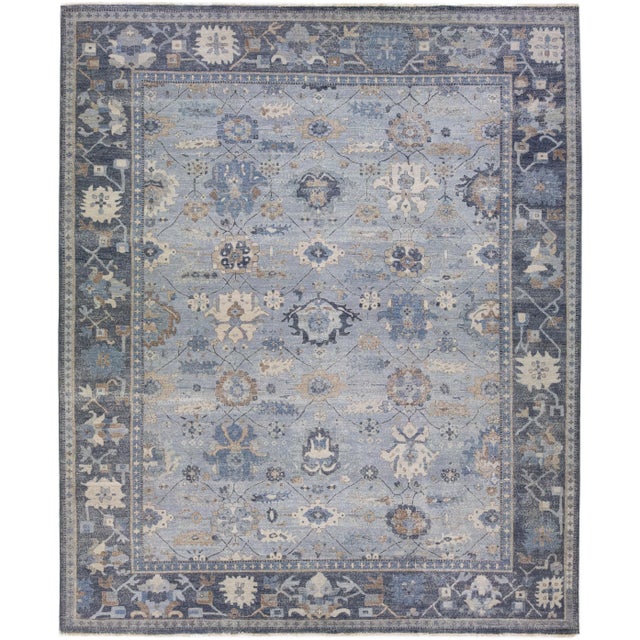 Textile Gray Modern Indian Handmade Floral Wool Rug For Sale - Image 7 of 7