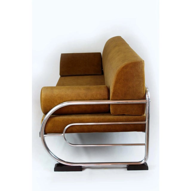 Wood Bauhaus Tubular Chrome and Steel Sofa from Hynek Gottwald, 1930s For Sale - Image 7 of 15