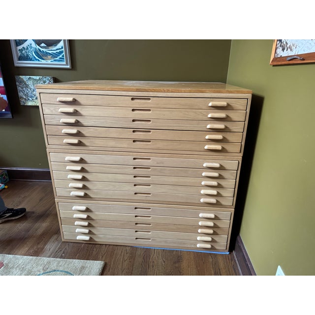 Wood 1980s Flat File Map Cabinet For Sale - Image 7 of 10